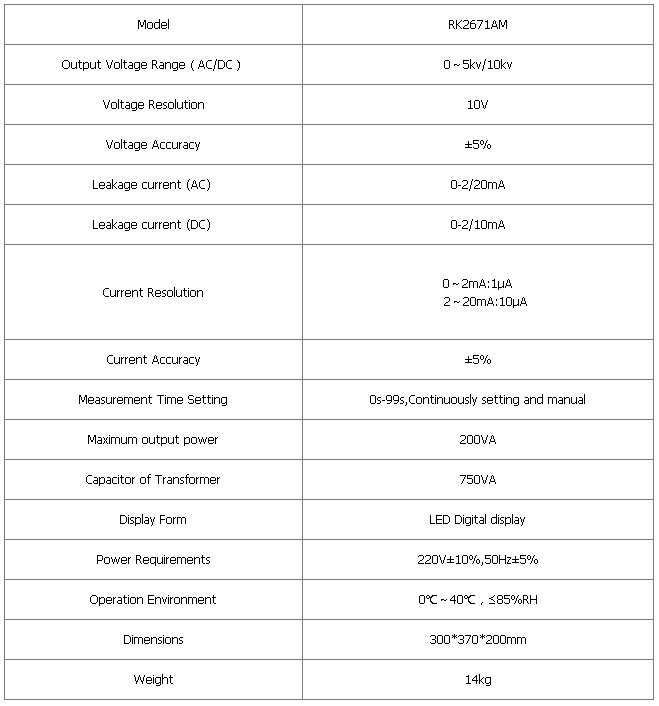 AC/DC:0-5/10KV AC:20mA DC:10mA Digital Display Withstand Voltage Tester