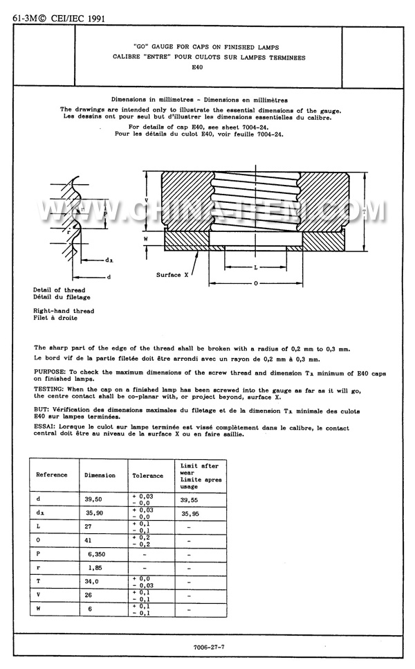 IEC60061 E40 Go No Go Gauge for 7006-28D-1 & 7006-27-7