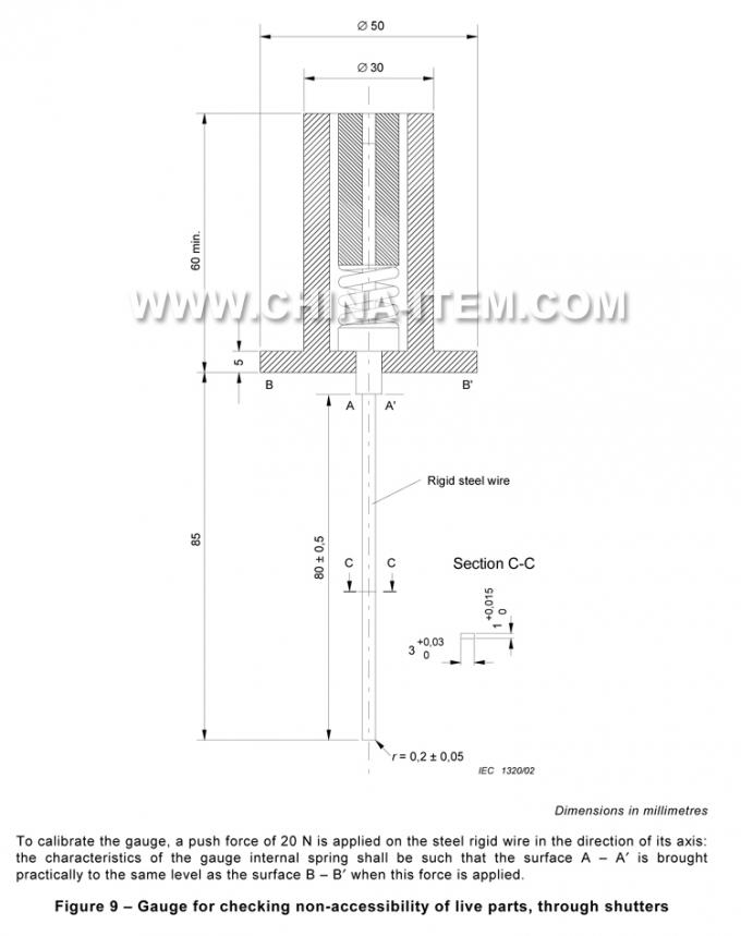 Socket-outlets Protection Accessibility Probe Test Pin with 20N Force of IEC60884