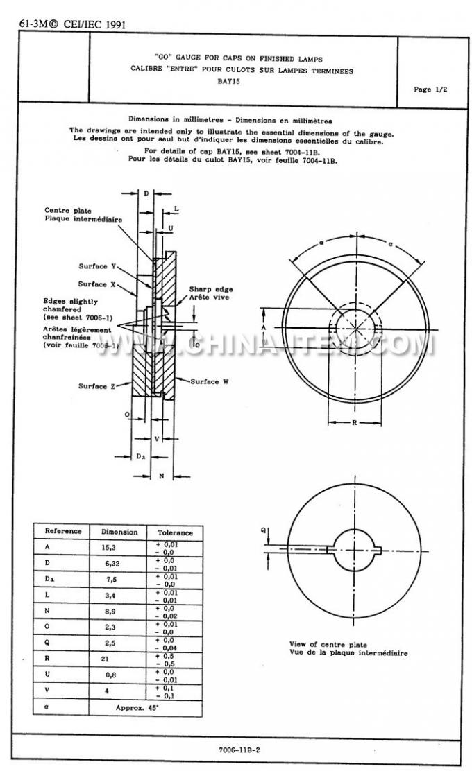 IEC60061-3: 7006-11B-2 BAY15 Go Gauge for Caps on Finished Lamps