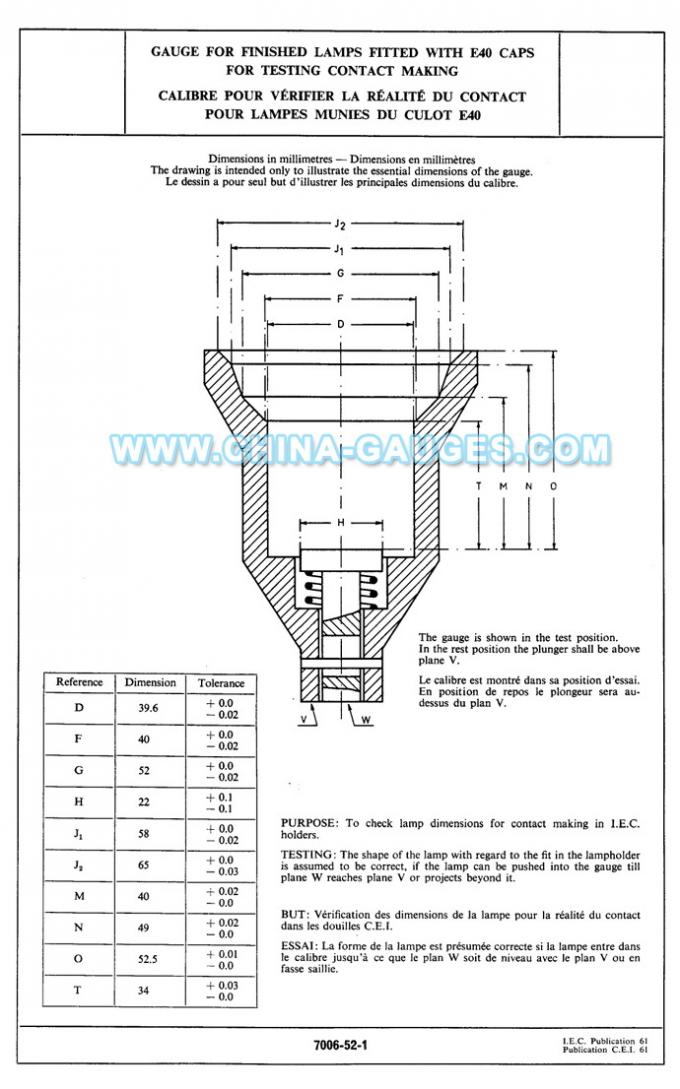 IEC60061-3: 7006-52-1 Gauge for Finished Lamps Fitted with E40 Caps for Testing Contact Making