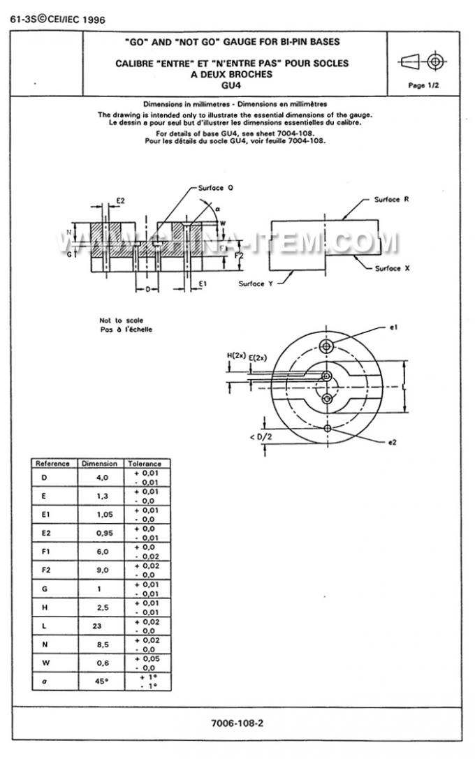 IEC60061-3: 7006-108-2 MR11 Go No Go Gauge for Bi-pin Bases