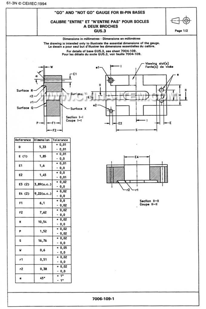 IEC60061-3: 7006-109-1 MR16 GU5.3 Go and No Go Gauge for Bi-Pin Bases