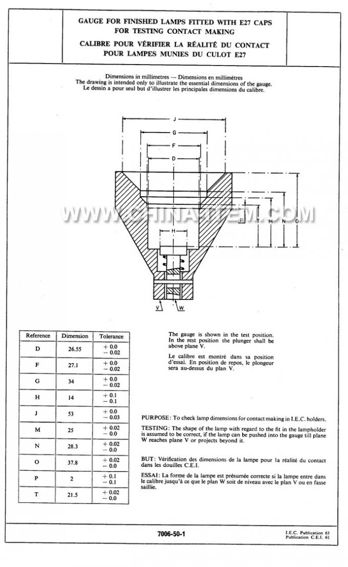 IEC60061-3: 7006-50-1 Gauge for Finished Lamps Fitted with E27 Caps for Testing Contact Making