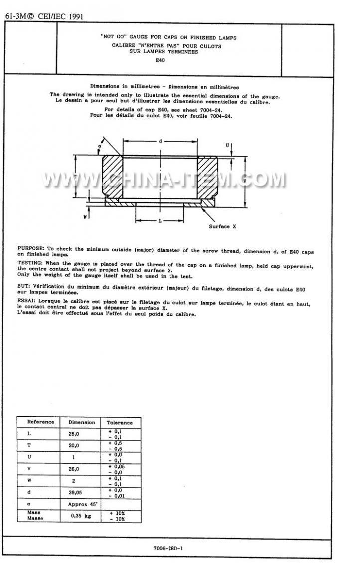 e40 no go gauge for caps on finished lamps,7006-28D-1 ,IEC60061-3