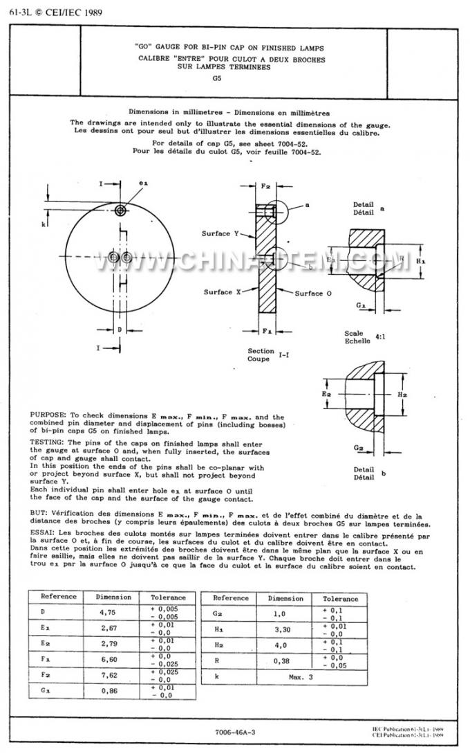 IEC60061-3: 7006-46A-3 Go Gauge for Bi-pin Cap on Finished Lamps G5