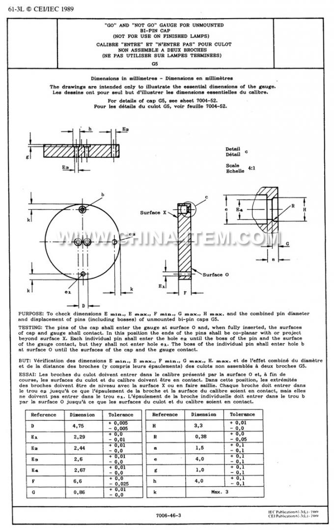 IEC60061-3: 7006-46-3 Go and Not Go Gauge for Unmounted Bi-pin Cap G5 (Not for Use on Finished Lamps)