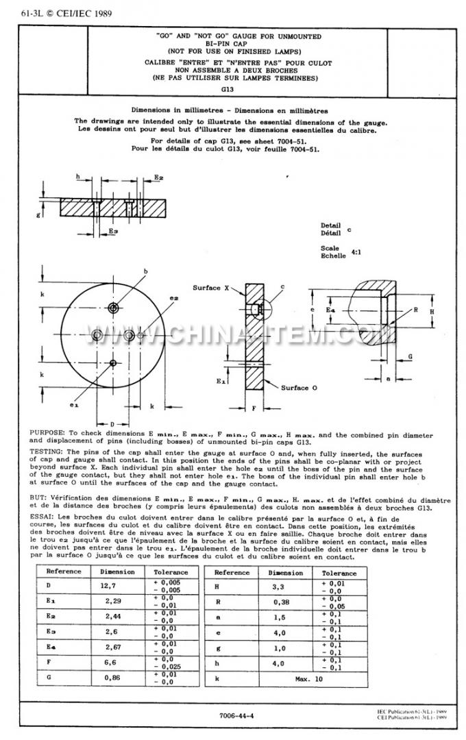 IEC60061-3: 7006-44-4 Go and No go Gauge for Unmounted Bi-pin Cap Gauge Testing G13 (Not for use on Finished Lamps)