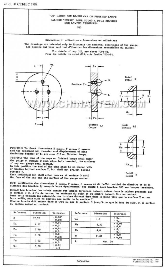 IEC60061-3: 7006-45-4 Go Gauge for Bi-Pin Cap on Finished Lamp G13