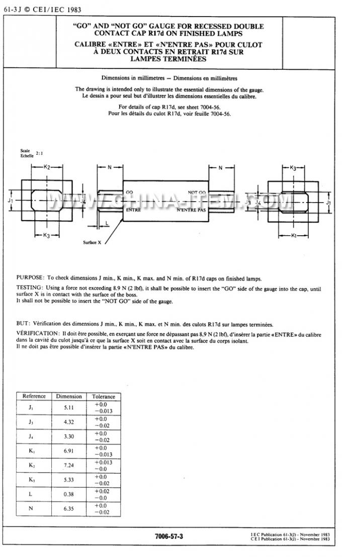 IEC60061-3: 7006-57-3 Go and No Go Gauge for Recessed Double Contact Cap R17d on Finished Lamps