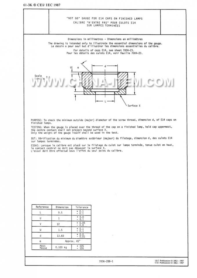 IEC60061-3: 7006-28B-1 No Go Gauge for E14 Caps on Finished Lamps