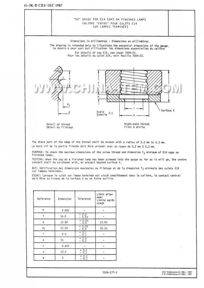 IEC60061-3: 7006-27F-1 Go Gauge for E14 Caps on Finished Lamps