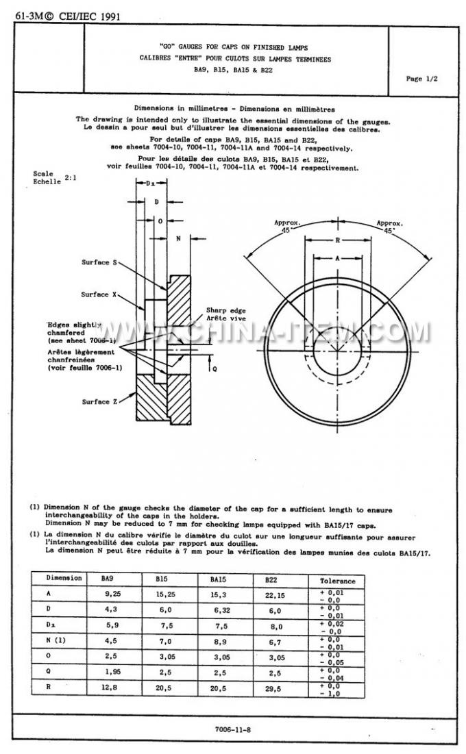 IEC60061-3: 7006-11-8 B22 Go Gauge for Caps on Finished Lamps