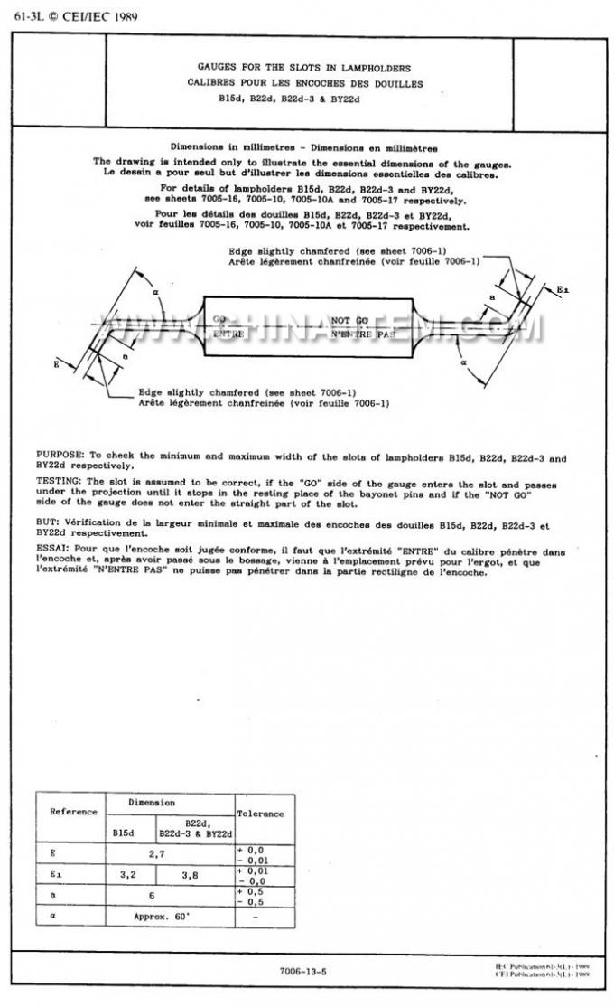 IEC60061-3: 7006-13-5 B22d Gauge for The Slots in Lampholders