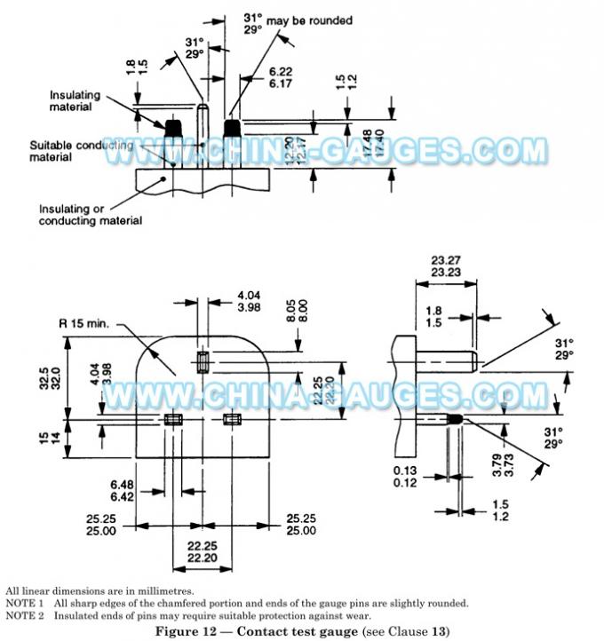 BS 1363-2 Figure 12 Contact Test Gauge