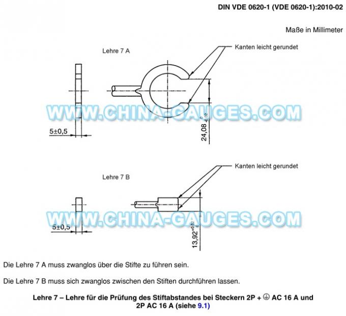 DIN VDE 0620-1-2010 Lehre 7 Gauges for Test Pin Spacing for Plugs 2P + PE AC 16 A and 2P AC 16 A