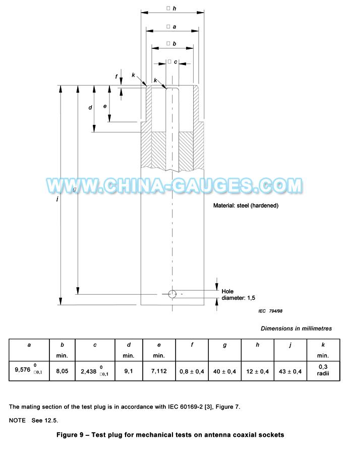 Test Plug for Mechanical Tests on Antenna Coaxial Sockets