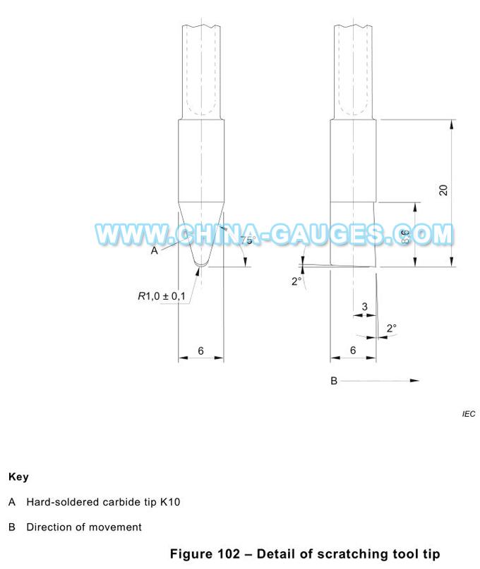 Detail of scratching tool tip of IEC60335-2-24